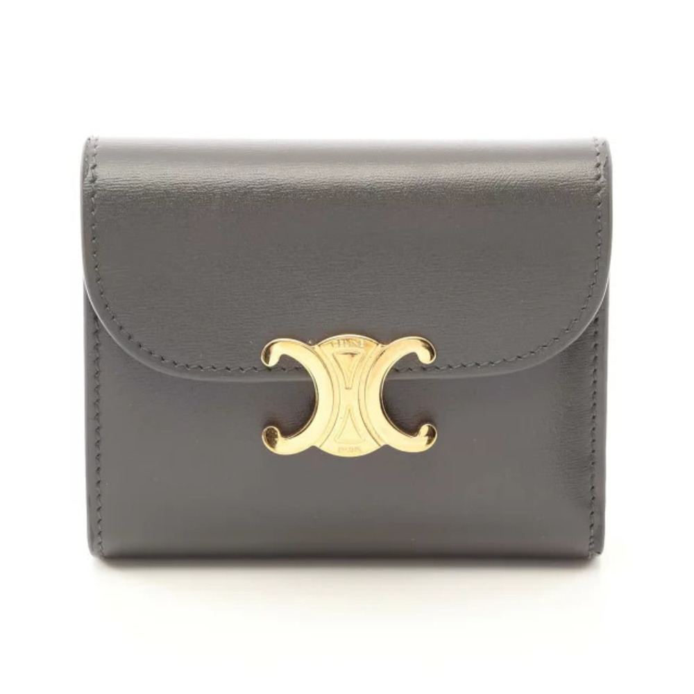 Celine Triomphe Tri fold Wallet Leather Gray